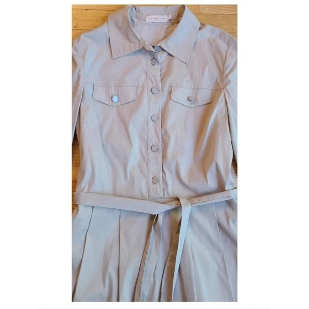 Tory Burch Blythe Khaki Safari Shirt Dress Resortwear Old Money Quiet Luxury 8